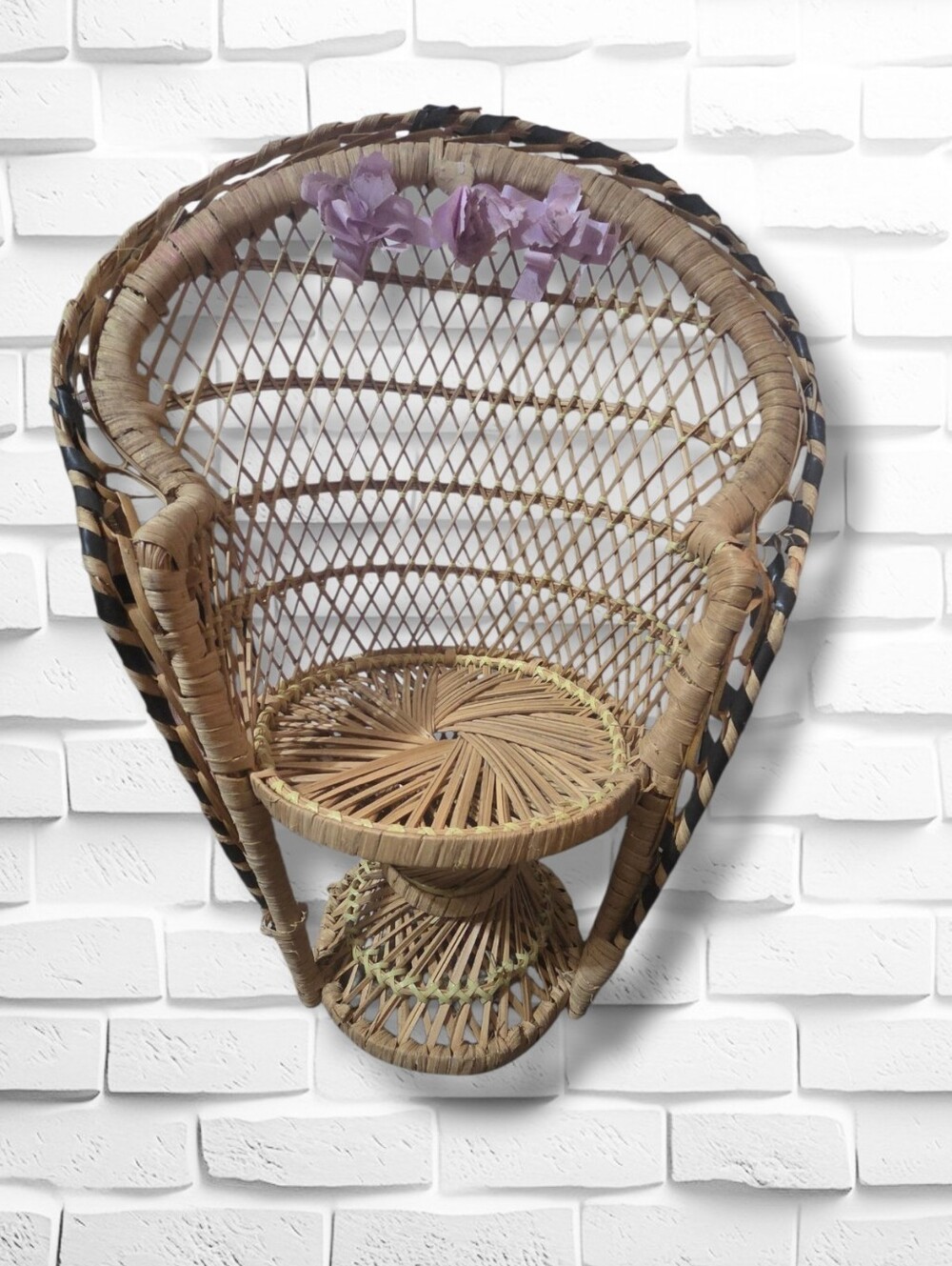 Vintage 90s Mini Wicker Peacock Chair - Boho Plant Stand